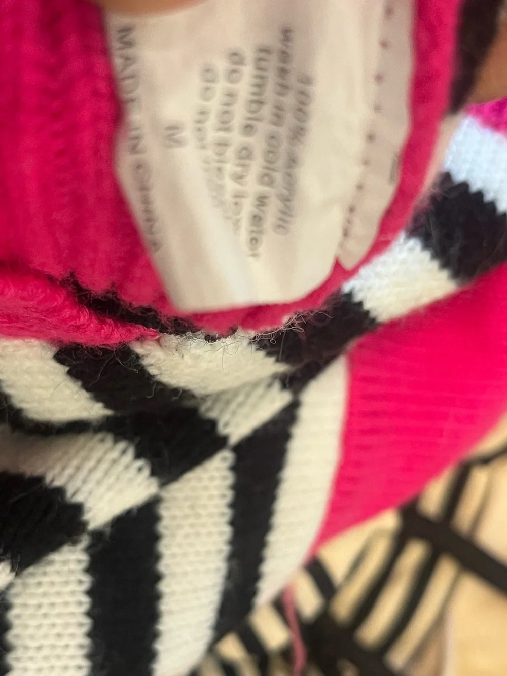 Bright Pink & Black Striped Hooded Knit Sweater Medium